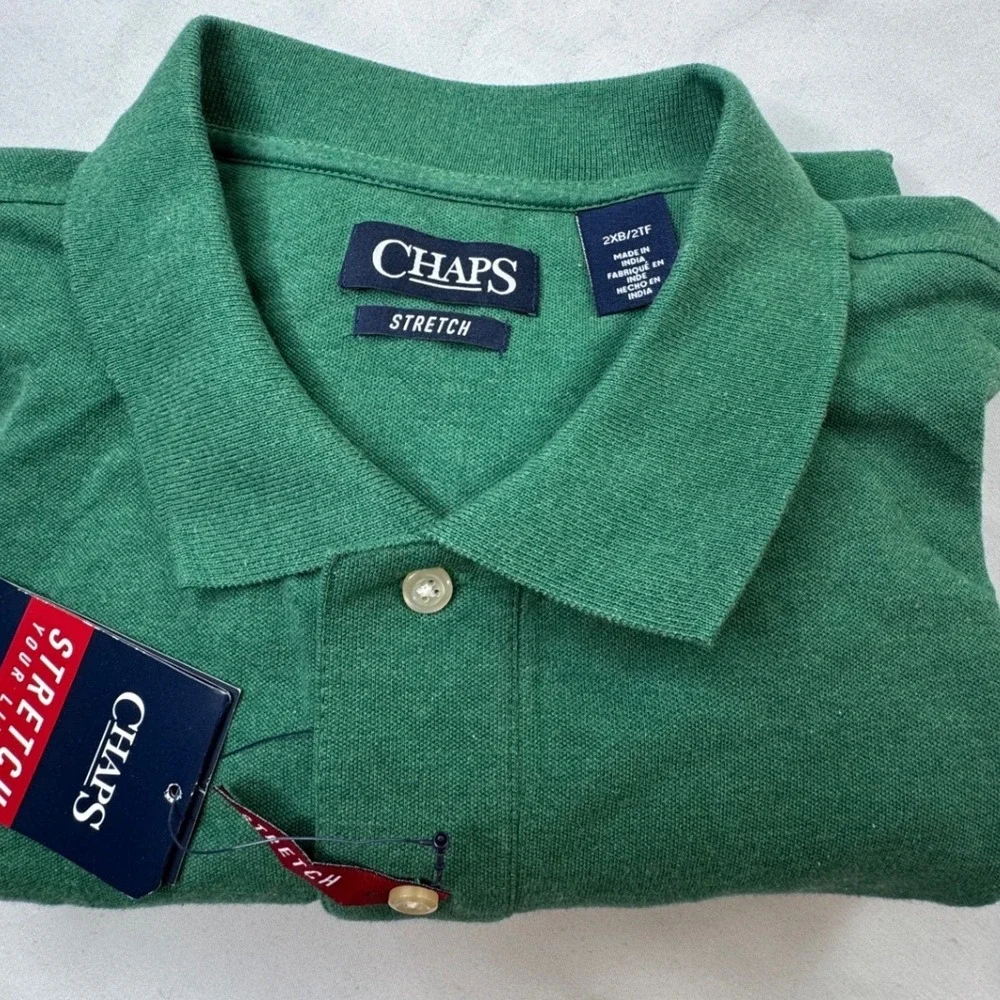Chaps Mens Big &‎ Tall Stretch Polo Shirt Green Heather 2XB Preppy Old Money NWT